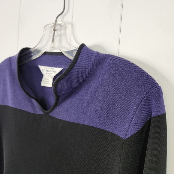 Exclusively Misook Sweater Womens Small Black Purple V-Neck Long Sleeve Knit - Picture 4 of 10